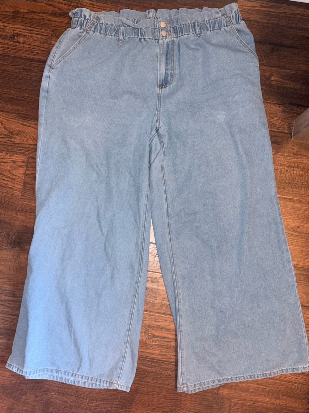 SHEIN Light Blue Elastic Paperbag Denim Jeans